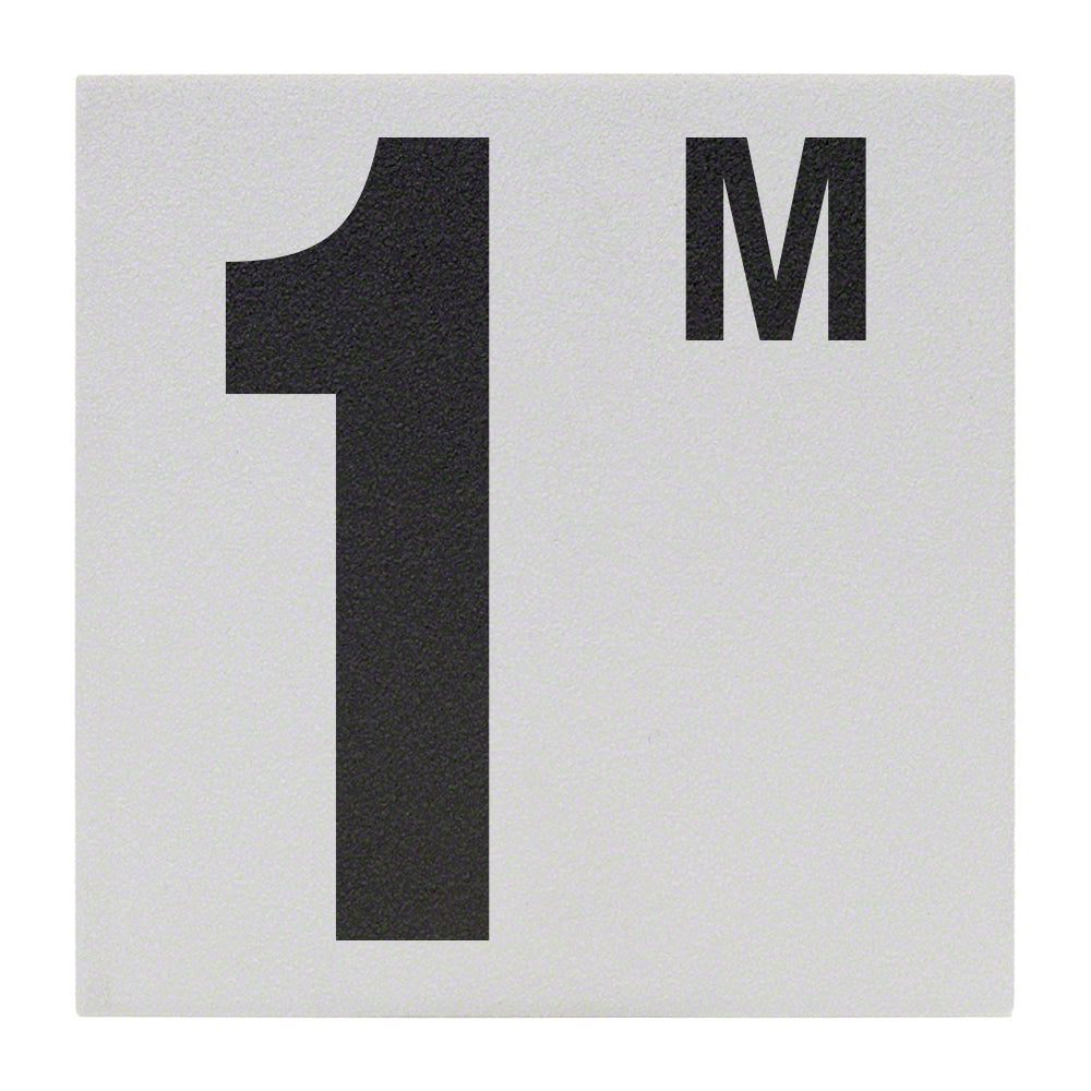 1M Metric Ceramic Skid Resistant Tile Depth Marker 6 Inch x 6 Inch with 5 Inch Lettering