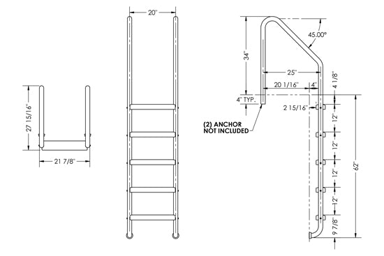 5-Step 25 Inch Wide Standard Ladder 1.90 x .065 Inch