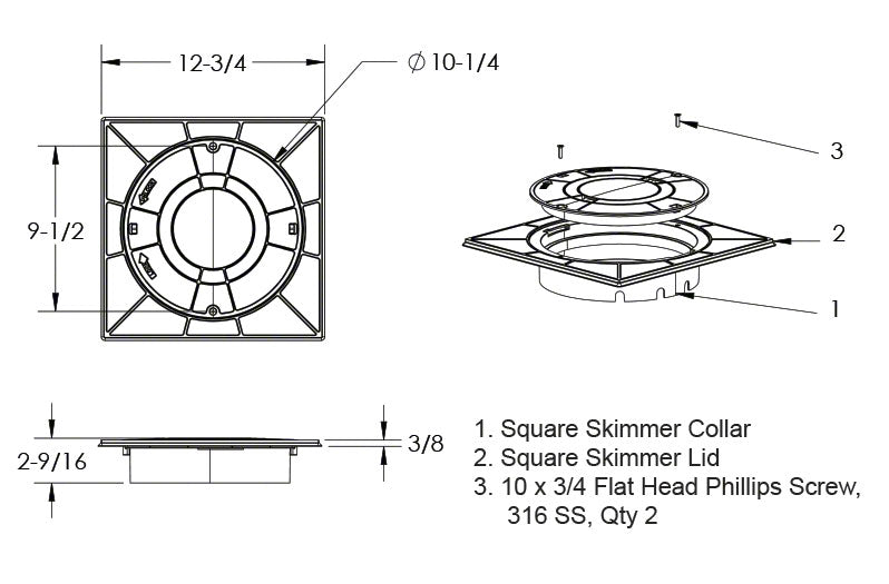 FlowStar Square/Round Snap-in Skimmer Lid and Collar