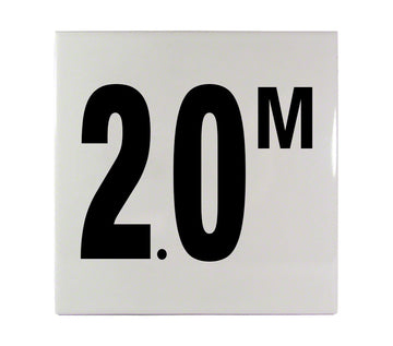 2.0 M Ceramic Smooth Tile Depth Marker 6 Inch x 6 Inch with 4 Inch Lettering