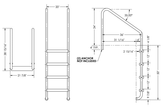 4-Step 35 Inch Wide Standard Ladder 1.90 x .109 Inch