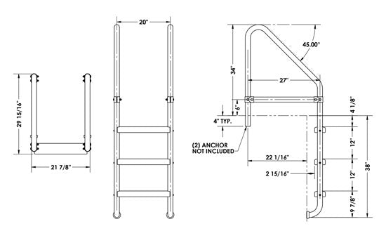 3-Step 27 Inch Wide Cross-Braced Heavy-Duty Ladder 1.90 x .065 Inch
