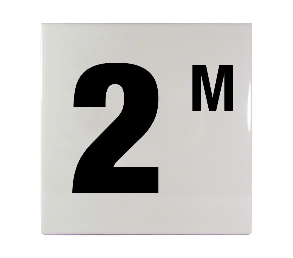 2 M Ceramic Smooth Tile Depth Marker 6 Inch x 6 Inch with 4 Inch Lettering