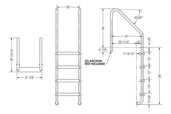 4-Step 27 Inch Wide Standard Ladder 1.90 x .109 Inch