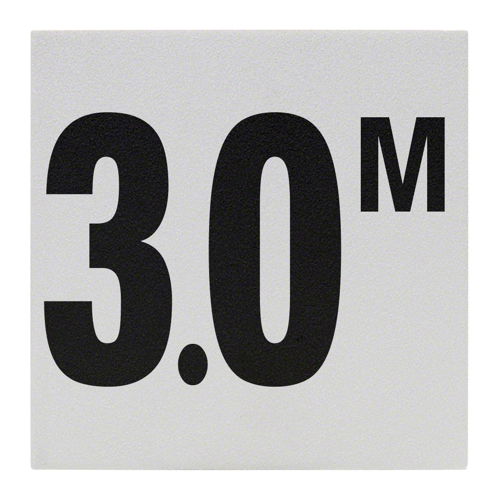 3.0 M Ceramic Skid Resistant Tile Depth Marker 6 Inch x 6 Inch with 4 Inch Lettering