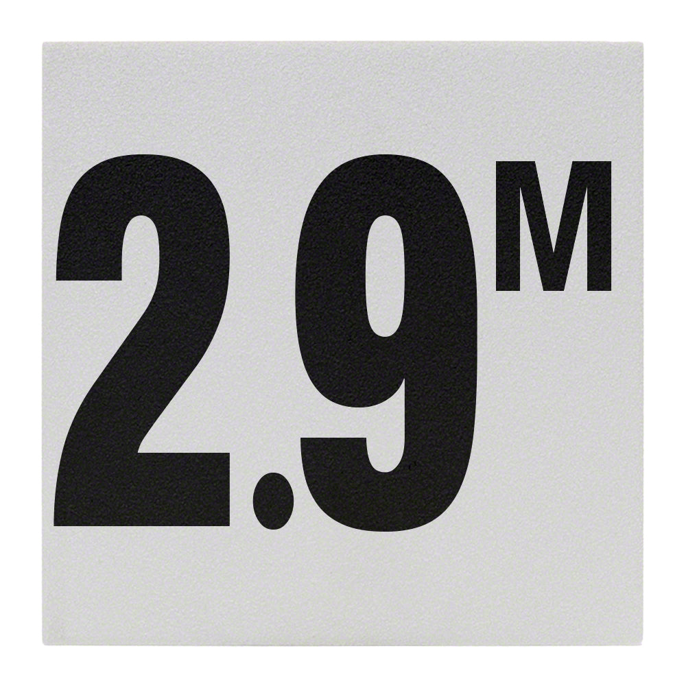 2.9 M Ceramic Skid Resistant Tile Depth Marker 6 Inch x 6 Inch with 4 Inch Lettering