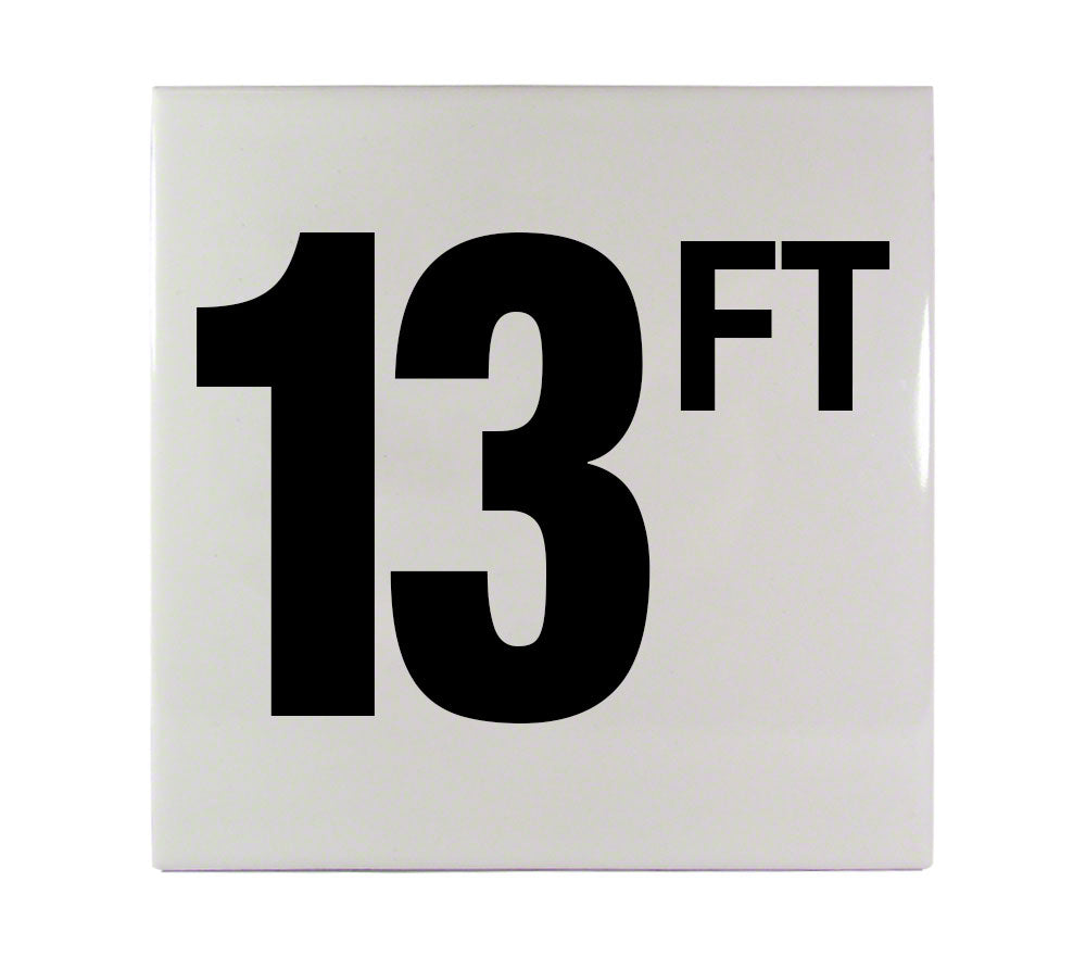 13 FT Ceramic Smooth Tile Depth Marker 6 Inch x 6 Inch with 4 Inch Lettering