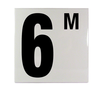 6M Metric Ceramic Smooth Tile Depth Marker 6 Inch x 6 Inch with 5 Inch Lettering