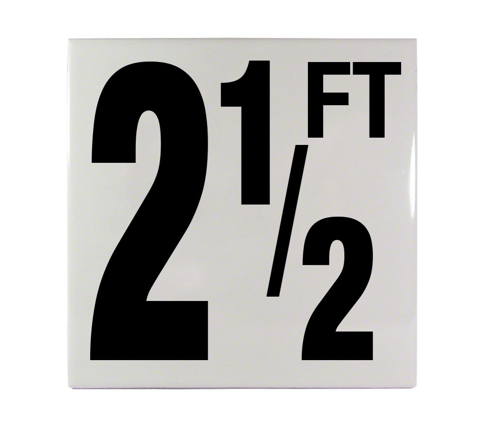 2 1/2 FT Ceramic Smooth Tile Depth Marker 6 Inch x 6 Inch with 5 Inch Lettering