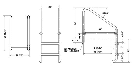 2-Step 36 Inch Wide Cross-Braced Heavy-Duty Ladder 1.90 x .065 Inch