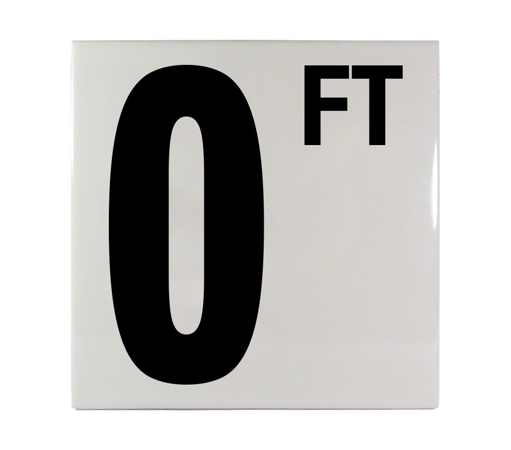 0 FT Ceramic Smooth Tile Depth Marker 6 Inch x 6 Inch with 5 Inch Lettering